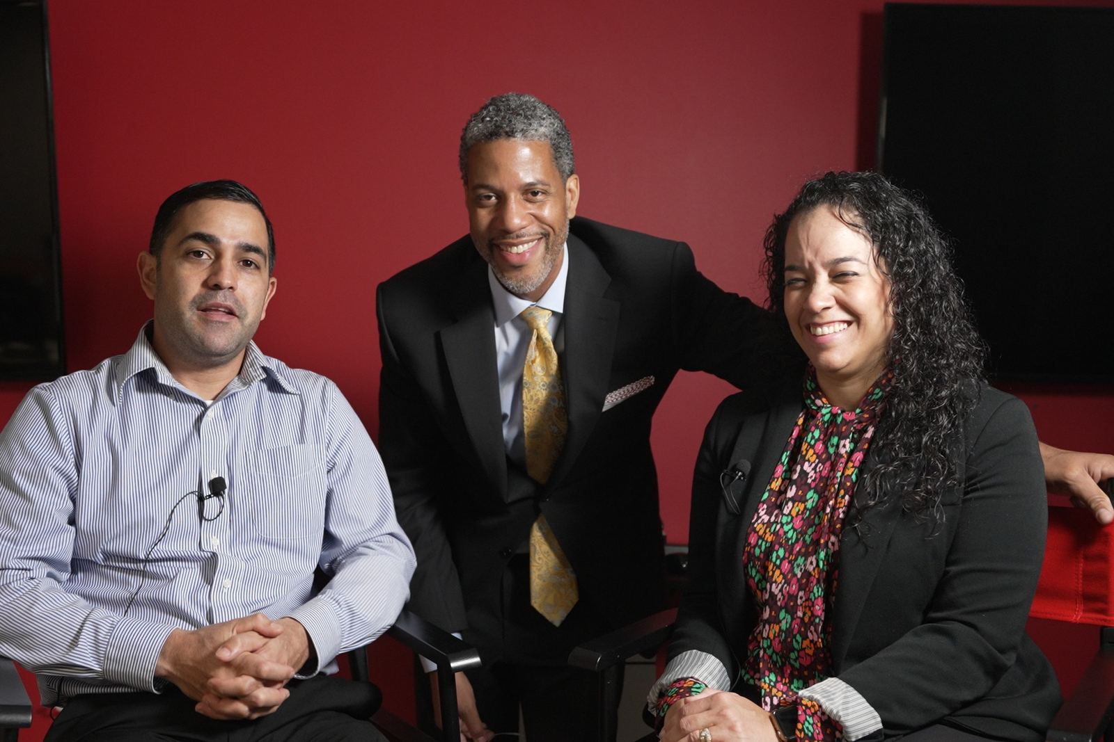 Raysa and Alfred Rodriguez with Diallo J. Stevens after recording their testimonial