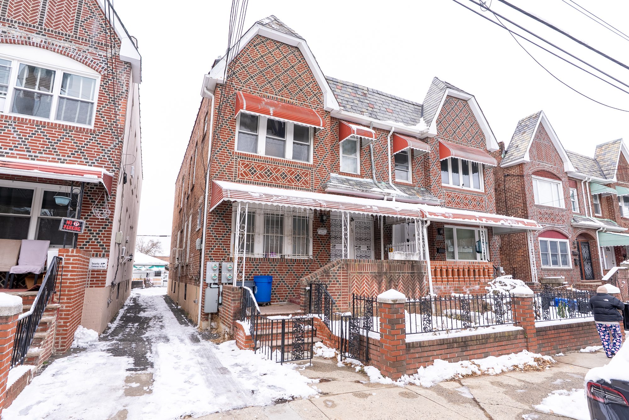 Attached brick homes in winter
